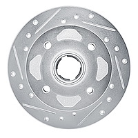 E-Line Drilled & Slotted Silver Brake Rotor, 1979-1982 Ford/Lincoln/Mercury/Mazda, Position: Front Left