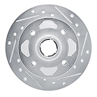 E-Line Drilled & Slotted Silver Brake Rotor, 1979-1982 Ford/Lincoln/Mercury/Mazda, Position: Front Right