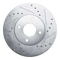 E-Line Drilled & Slotted Silver Brake Rotor, 2000-2006 Peugeot, Position: Front Right