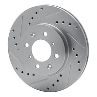 E-Line Drilled & Slotted Silver Brake Rotor, 2006-2011 Mopar, Position: Front Left