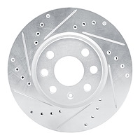 E-Line Drilled & Slotted Silver Brake Rotor, 2002-2017 GM, Position: Front Left