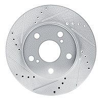 E-Line Drilled & Slotted Silver Brake Rotor, 2013-2018 Lexus/Toyota/Scion, Position: Front Left