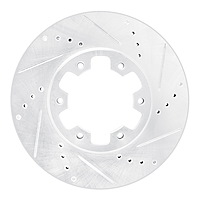 E-Line Drilled & Slotted Silver Brake Rotor, 2002-2018 Infiniti/Nissan, Position: Front Right