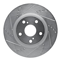 E-Line Drilled & Slotted Silver Brake Rotor, 2005-2009 Renault, Position: Front Left