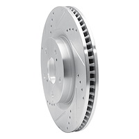 E-Line Drilled & Slotted Silver Brake Rotor, 1999-2003 Renault, Position: Front Left
