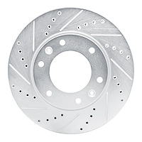 E-Line Drilled & Slotted Silver Brake Rotor, 2009-2019 Fits Multiple Makes/Models, Position: Front Left