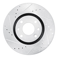 E-Line Drilled & Slotted Silver Brake Rotor, 2003-2018 Peugeot, Position: Front Left