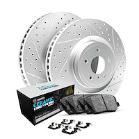 GEO-Carbon Drilled & Slotted Brake Rotor Set w/Euro Ceramic Pads & Hardware, Fits Select Lexus/Toyota/Scion, Position: Front