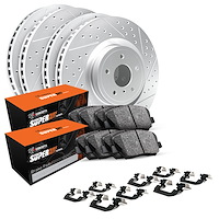 GEO-Carbon Drilled/Slotted Rotors/Drums w/Super-Duty Pads/Shoes/Hardware, 2002-2007 GM, Position: Front/Rear