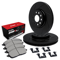 E-Line Slotted Black Rotors w/5000 Oep Pads & Hardware Kit, Fits Select Audi/Porsche/Volkswagen, Position: Front