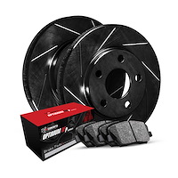 E-Line Slotted Black Rotors w/5000 Oep Pads, 2003-2017 Audi/Porsche/Volkswagen, Position: Front