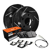 E-Line Slotted Black Brake Rotor Set w/Super-Duty Pads, Sensor, & Hardware, 2002-2018 Fits Multiple Makes/Models, Position: Rear