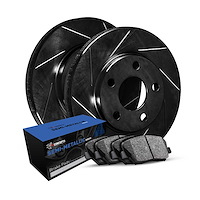 E-Line Slotted Black Brake Rotor Set w/Semi-Met Pads, 2003-2017 Audi/Porsche/Volkswagen, Position: Front