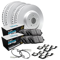 GEO-Carbon Brake Rotor Set w/Euro Ceramic Pads, Sensor, & Hardware, 1984-1995 Mercedes-Benz, Position: Front & Rear