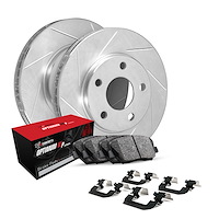 E-Line Slotted Silver Brake Rotor Set w/5000 Oep Pads & Hardware, 2009-2010 Kia/Hyundai/Genesis, Position: Rear