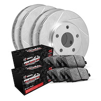 E-Line Slotted Silver Brake Rotor Set w/Performance Off-Road/Tow Pads, Fits Select Mopar, Position: Front & Rear