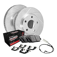 E-Line Slotted Silver Brake Rotor Set w/Performance Off-Road/Tow Pads, Sensor, & Hardware, Fits Select GM, Position: Rear