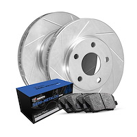 E-Line Slotted Silver Brake Rotor Set w/Semi-Met Pads, 2009-2019 Fits Multiple Makes/Models, Position: Front