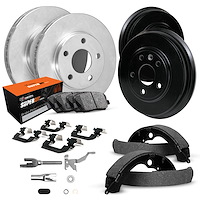 E-Line Blank Brake Rotor & Drum Set w/Super-Duty Pads, Shoes, Hardware, & Adjusters, 2005-2005 GM, Position: Front & Rear