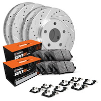 E-Line Drilled & Slotted Silver Brake Rotor Set w/Super-Duty Pads & Hardware, Fits Select Ford/Lincoln/Mercury/Mazda