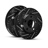 E-Line Drilled & Slotted Black Brake Rotor Set, 2005-2020 GM, Position: Front