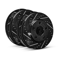E-Line Drilled & Slotted Black Brake Rotor Set, 2007-2020 GM, Position: Front & Rear