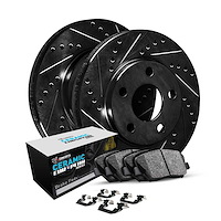 E-Line Drilled & Slotted Black Brake Rotor Set w/Euro Ceramic Pads & Hardware, 2003-2017 Audi/Porsche/Volkswagen