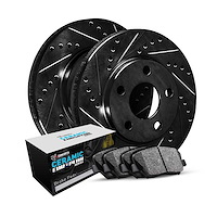 E-Line Drilled & Slotted Black Brake Rotor Set w/Euro Ceramic Pads, Fits Select Audi/Porsche/Volkswagen, Position: Front