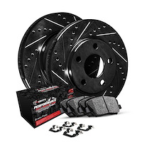 E-Line Drilled/Slotted Black Rotors w/Performance Off-Road/Tow Pads & Hardware, 2009-2018 Mopar, Position: Rear