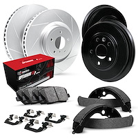 GEO-Carbon Slotted Brake Rotor & Drum Set w/Optimum OE Pads, Shoes, & Hardware, 2016-2020 Lexus/Toyota/Scion