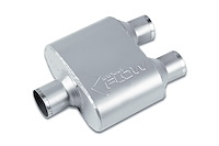 Street-Series Street Flow Muffler, 1-Chamber Inlet/Outlet: 2.500 in./2.250 in., Center In/Dual Out [Satin Finish]