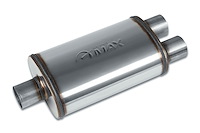 Street-Series Street Max Muffler, Straight-Through, Inlet/Outlet: 2.500 in., Center In/Dual Out [Natural Finish]