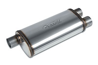 Street-Series Street Max Muffler, Straight-Through, Inlet/Outlet: 3 in./2.500 in., Offset In/Dual Out [Natural Finish]