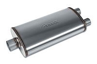 Street-Series Street Max Muffler, Straight-Through, Inlet/Outlet: 3 in./2.500, Center In/Dual Out [Natural Finish]