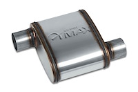 Street-Series Street Max Muffler, Straight-Through, Inlet/Outlet: 2.250 in., Offset In/Offset Out [Natural Finish]