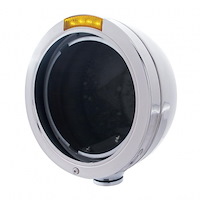 31731 Stainless Steel Bullet Classic Headlight No Bulb With LED Turn Signal - Amber Lens