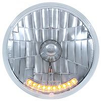 Crystal Round Headlight with Amber LED Bar 7"