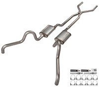 SFF40T Crossmember Back Stainless Dual Exhaust System w/H-Pipe for 1966-1971 Ford Fairlane [Quarter Panel Exit]