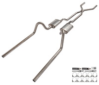 SFF41T Crossmember Back Stainless Dual Exhaust System w/H-Pipe for 1966-1971 Ford Fairlane [Dual Rear Exit]