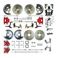 67 - 69 Camaro 68 - 74 Nova 4 Wheel Power Disc Conversion w/ Braided Stainless Red Powder Coated cal
