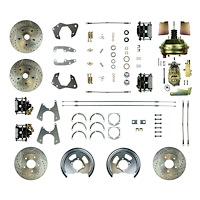 65 - 68 Full Size Chevy 4 Wheel Power Disc Conversion w/ Black Powder Coat Drilled Slotted Rotors Br