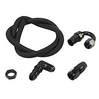 00-35040-B 8AN Pressure Relief Kit, 180-Degree to 90-Degree Bulk Head/3' Steel Braided Hose/Black Fittings