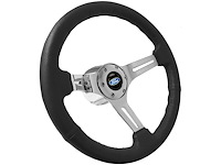 S6 Sport Steering Wheel Kit for 1968-1973 Ford/Mercury, 14 in. Diameter, Black Leather Grip, with 6-Bolt Adapter and Horn Button
