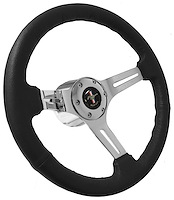 S6 Sport Steering Wheel Kit for 1968-1991 Ford/Mercury, 14 in. Diameter, Black Leather Grip, with 6-Bolt Adapter and Horn Button