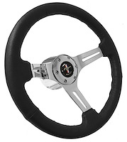 S6 Sport Steering Wheel Kit for 1964-1972 Ford/Mercury, 14 in. Diameter, Black Leather Grip, with 6-Bolt Adapter and Horn Button