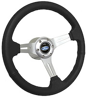 S6 Sport Steering Wheel Kit for 1964-1972 Ford/Mercury, 14 in. Diameter, Black Leather Grip, with 6-Bolt Adapter and Horn Button