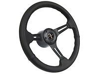 S6 Sport Steering Wheel Kit for 1984-2004 Ford Mustang, 14 in. Diameter, Black Leather Grip, with 6-Bolt Adapter and Horn Button