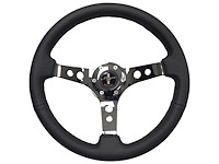 S6 Sport Steering Wheel Kit for 1968-1991 Ford/Mercury, 14 in. Diameter, Black Leather Grip, with 6-Bolt Adapter and Horn Button