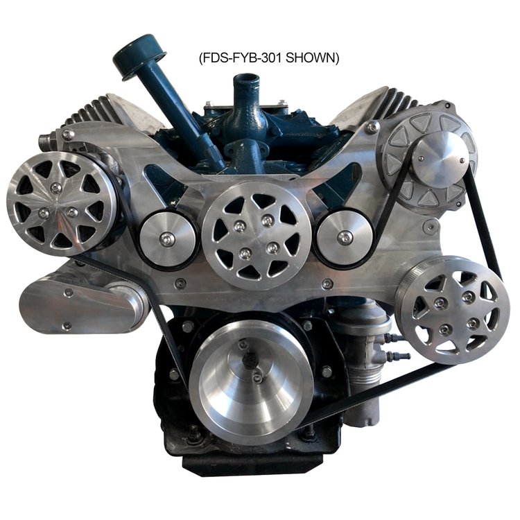 FDS-FYB-351 Front Drive System for Ford FE [w/ On Board PS Reservoir, Machined Finish, w/ AC and Power Steering]