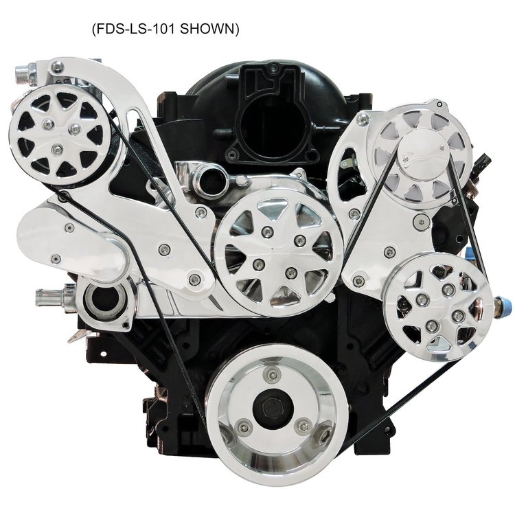 FDS-LS7-151-E Front Drive System for LS7 [With Edelbrock Water Pump, Polished, w/ AC and Power Steering, On-Board Reservoir]
